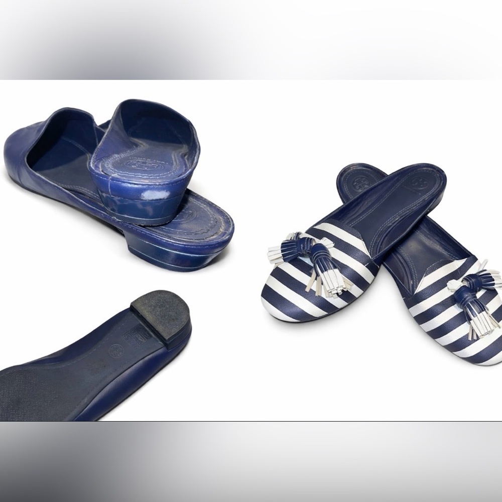 Tory Burch Navy and White Striped Mules - Picture 6 of 6